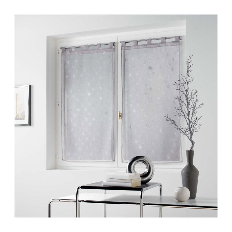 Paire De Voilages Passe-Tringle 60x120 Cm - Voile Sablé Brodé Gris Pour Fenêtres
