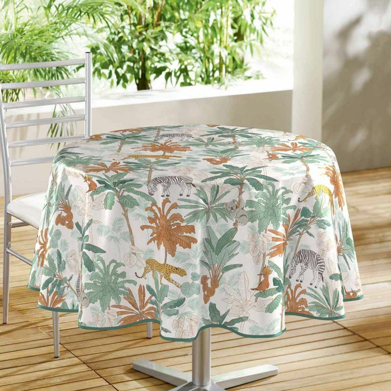 Nappe Ronde Toile Cirée Champ Fleuri 160cm Vert