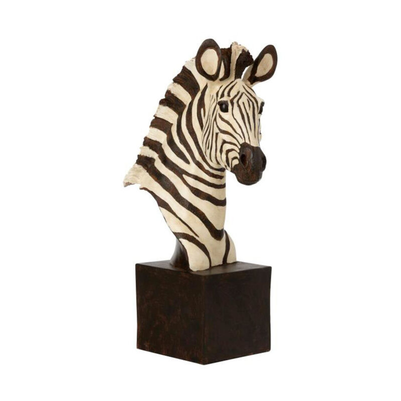 Statuette Déco "Zèbre sur Pied" 42cm Blanc & Noir