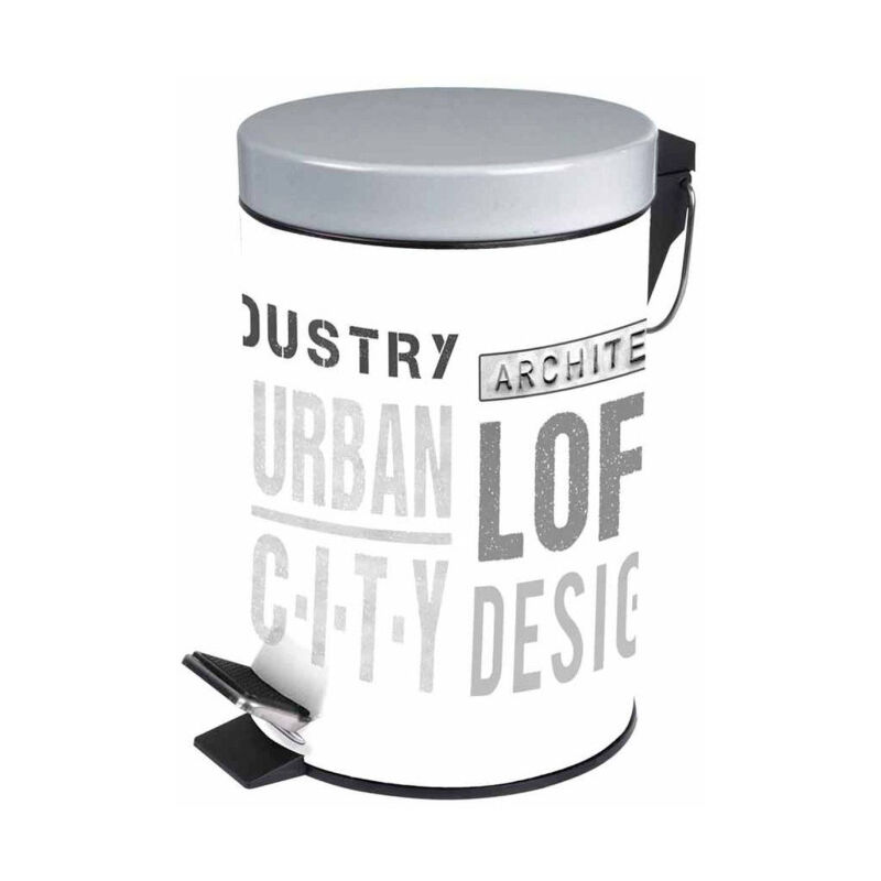 Poubelle à Pédale Imprimée Urban Loft 3L Blanc