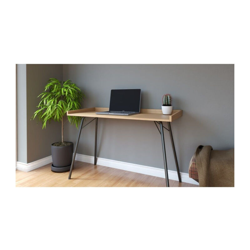 Bureau informatique avec rangements, Bureau pour ordinateur Meuble de bureau  style simple, MDF, long 120 cm, Naturel&Noir - Costway