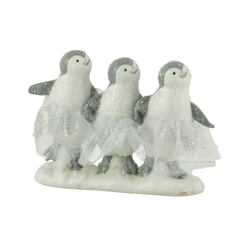 Statuette Déco "3 Pingouins" 20cm Blanc & Gris