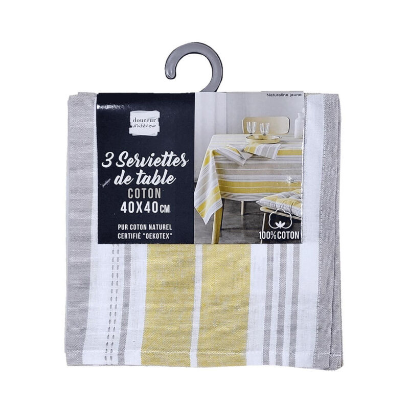 3 Serviettes De Table En Coton Naturaline Jaune 40x40cm | Art De La Table Douceur D'Intérieur