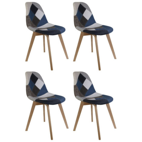 Lot de 4 Chaises Patchwork "Colmar" 85cm Bleu (1/5)