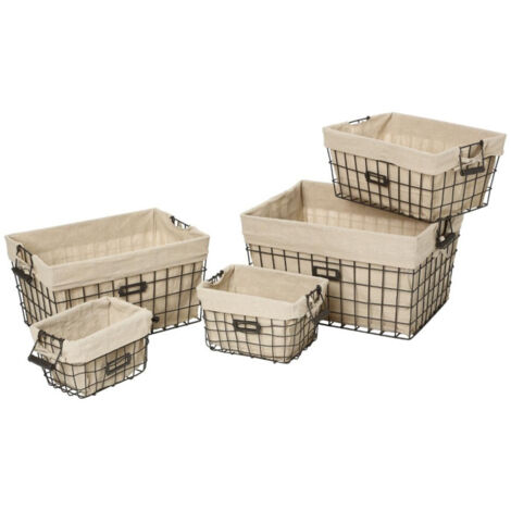 Lot de 5 Corbeilles de Rangement "Métal" 51cm Beige