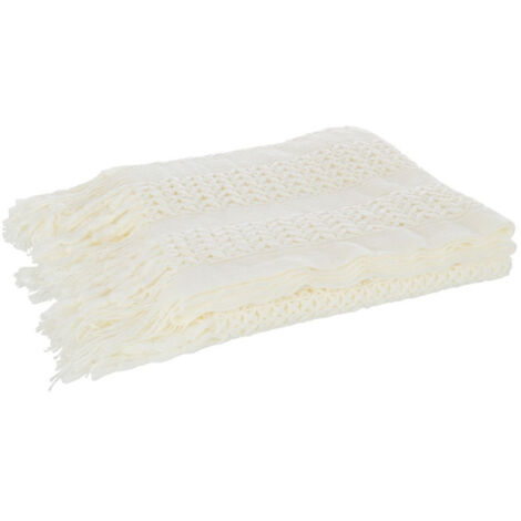 Plaid Déco Tricot "Abby" 143x195cm Blanc (1/4)