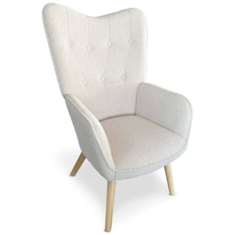 Fauteuil Scandinave en Bouclette Lainée "Carla" 100cm Crème (1/3)
