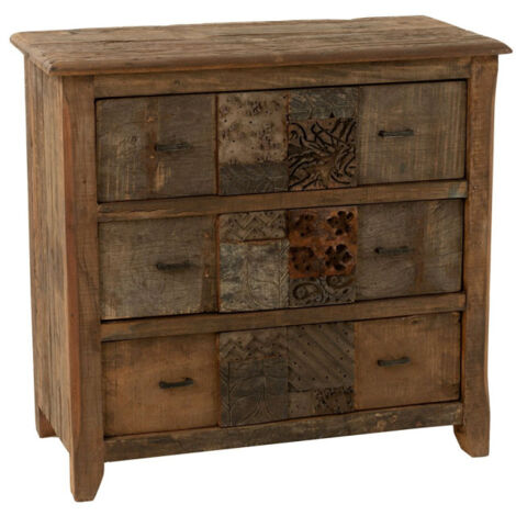 Commode 3 Tiroirs en Bois "Vieilli" 100cm Marron (1/5)