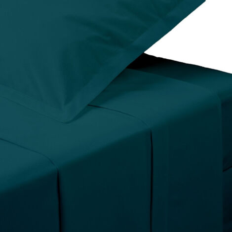 Drap Plat 2 Personnes "Percale" 240x290cm Bleu Egéen (1/2)