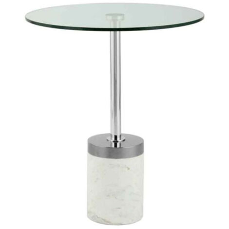 Table d'Appoint en Marbre "Lana" 53cm Argent & Blanc (1/5)