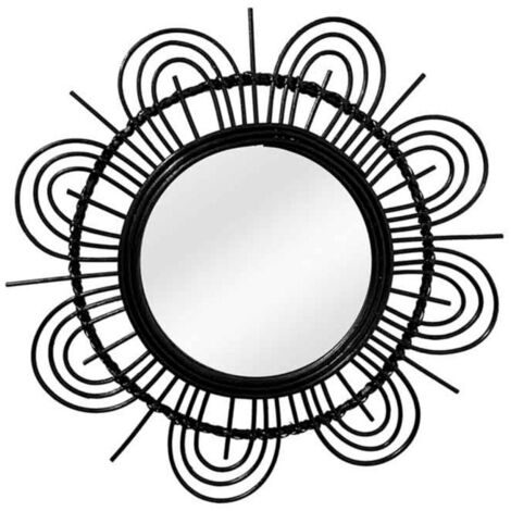 Miroir Mural Design en Rotin "Aina" 51cm Noir (1/4)