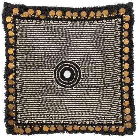 Coussin Déco Jute "Perle" 45x45cm Noir (1/3)