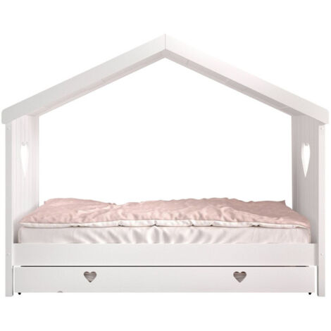 Paris Prix – Lit gigogne cabane enfant 90x200cm en pin et MDF – Finition laquée blanche – Sommier à lattes inclus – Poids max 75kg
