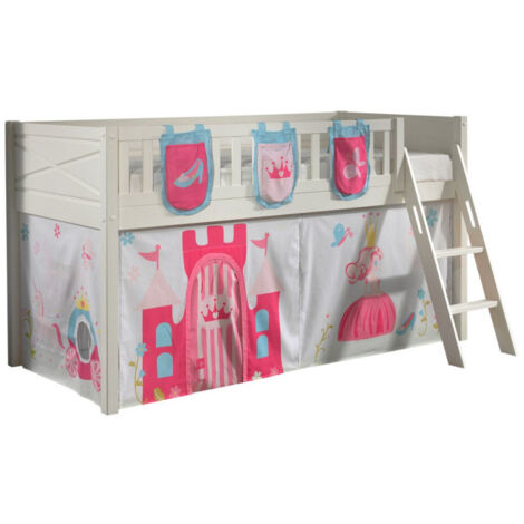 Lit Enfant Tente & 3 Pochettes "Scott Princesse" 90x200cm Blanc (1/5)