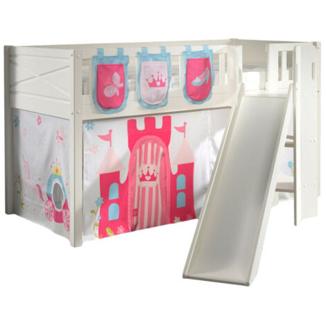 Lit Enfant Toboggan, Tente & 3 Pochettes "Scott Princesse" 90x200cm Blanc (1/5)