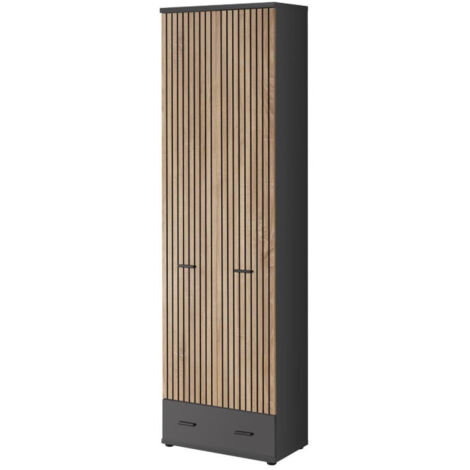 Armoire 2 Portes "Marco" 203cm Naturel & Gris (1/3)