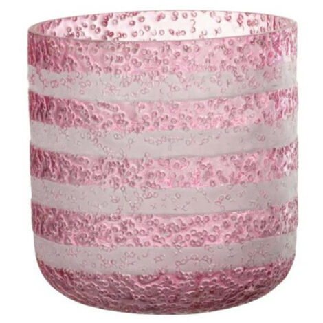 Photophore Design en Verre "Lignes" 15cm Rose (1/3)