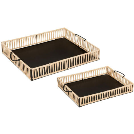 Lot de 2 Plateaux Déco "Cosy" 37cm Beige & Noir (1/5)