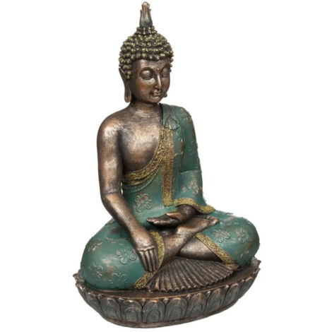 Atmosphera – Statue bouddha vintage 'Anju' 43,5cm en résine et pierre – Finition bleu et bronze – Décoration intérieure élégante
