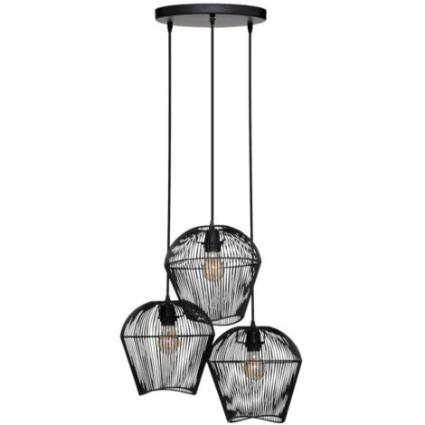 Lampe Suspension 3 Têtes "Jena" 26cm Noir (1/4)