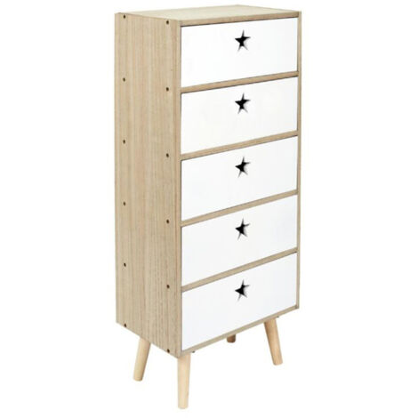 Paris Prix – Chiffonnier enfant 91cm – 5 tiroirs en MDF – Design scandinave blanc et beige – Rangement optimal pour vêtements et jouets