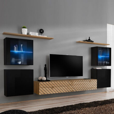 Ensemble Meuble TV "Switch Lamel XIV" 320cm Naturel & Noir (1/5)
