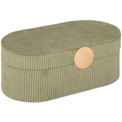 Atmosphera – Boîte à bijoux en velours 25cm – 4 compartiments – Miroir inclus – Couleur vert kaki – Papier et polyester