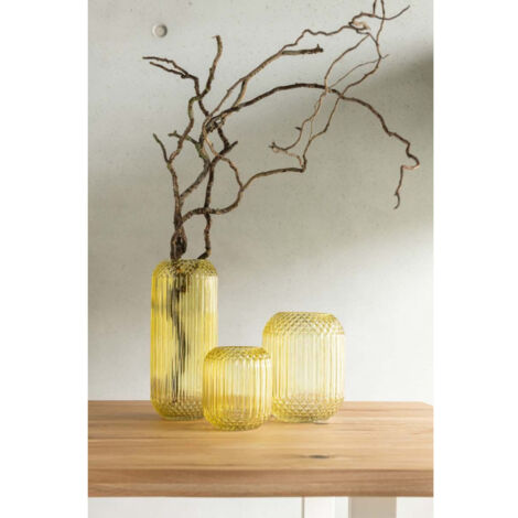 Vase Design en Verre "Droit" 19cm Jaune