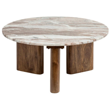 Table Basse en Marbre & Bois "Coppa" 91cm Beige