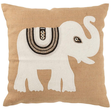 Coussin Déco Jute "Eléphant" 60x60cm Beige & Blanc (1/4)