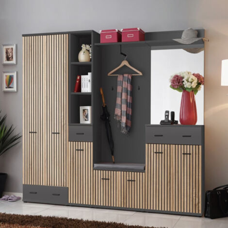 Ensemble Vestiaire 6P "Marco" 203cm Naturel & Gris (1/3)
