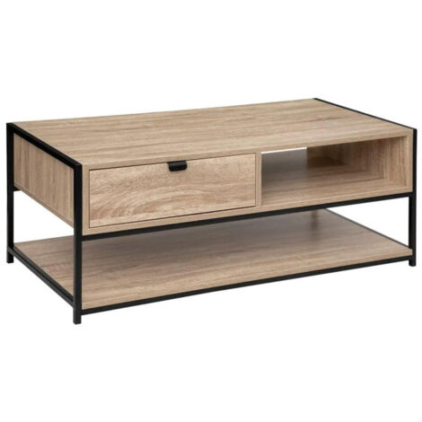 Five Simply Smart – Table basse rectangulaire 100cm – 1 tiroir – Panneaux agglomérés beige – Dimensions L. 100 x l. 40 x H. 50 cm (1/5)