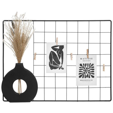 Atmosphera – Porte photo mural en métal 55cm noir – Avec pinces en bois et vase décoratif – Pour décoration intérieure moderne (1/3)