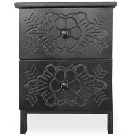 Table de Chevet Sculptée "Morocco" 45cm Noir (1/5)