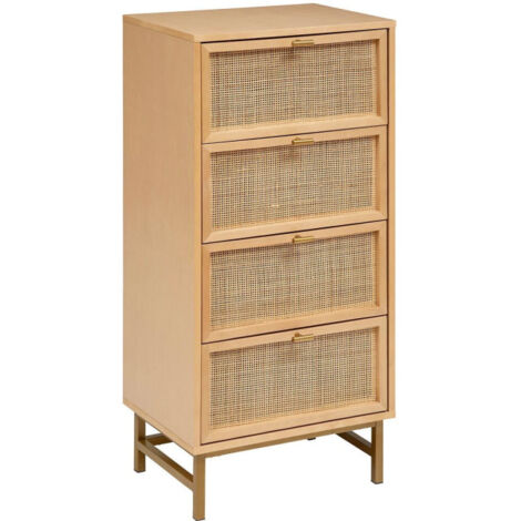 BAÏTA Chiffonnier Amana En Cannage Rotin 4 Tiroirs - Style Rétro Élégant Et Tendance