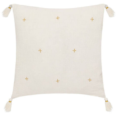 Coussin Déco à Pompons "Millo" 40x40cm Ivoire (1/2)
