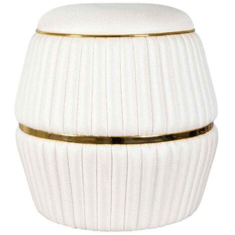 Pouf Matelassé "Doric" 53cm Ivoire & Or (1/5)