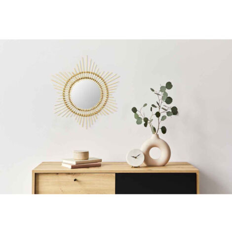 Miroir Mural Design en Rotin "Aina" 43cm Noir | Leroy Merlin