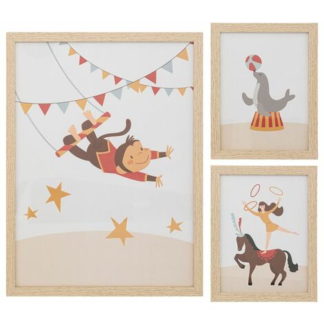 Lot de 3 Cadres Déco Enfant Cirque 40cm Beige (1/5)