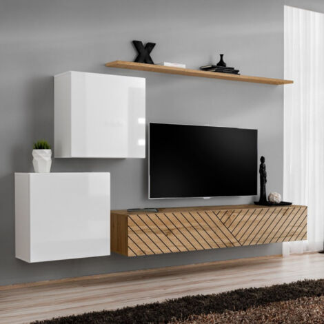 Ensemble Meuble TV "Switch Lamel V" 250cm Naturel & Blanc (1/2)
