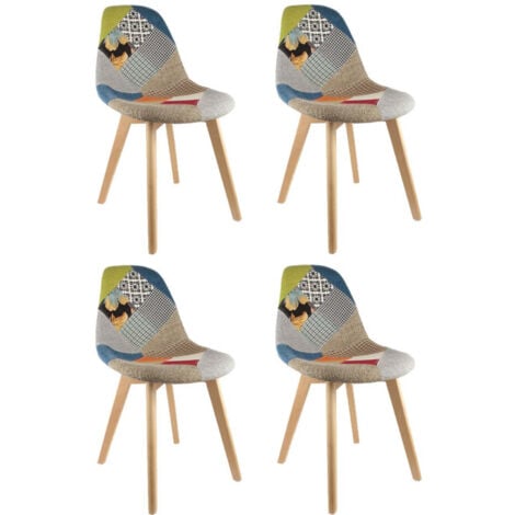 Lot de 4 Chaises Scandinave "Patchwork" 86cm Multicolore