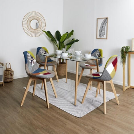Lot de 4 Chaises Scandinave "Patchwork" 86cm Multicolore