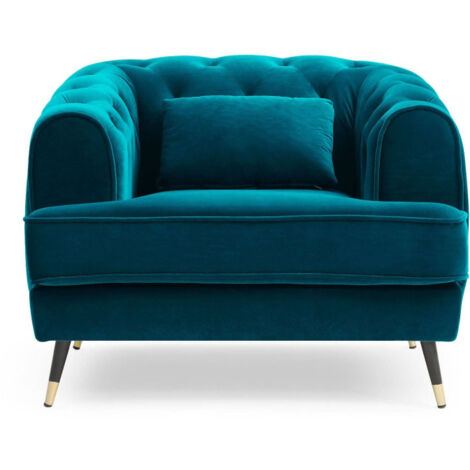 Fauteuil Capitonné en Velours "Glamour" 93cm Bleu (1/4)