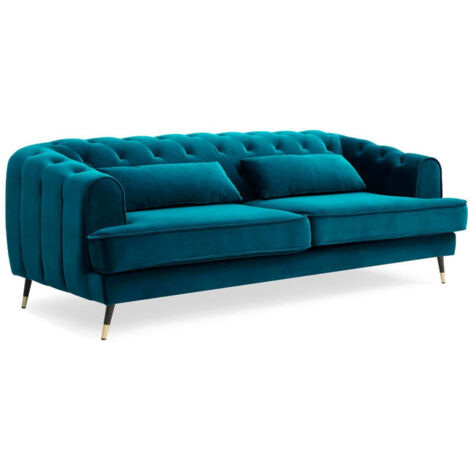 Canapé 3 Places en Velours "Glamour" 198cm Bleu (1/4)