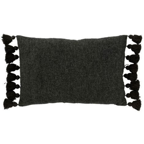 Coussin Déco Pompons "Bella" 40x59cm Noir (1/4)