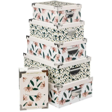 Five Simply Smart – Lot de 6 boîtes de rangement 48cm en carton et métal – Coins renforcés – Multicolore – Pour rangement objets divers (1/2)