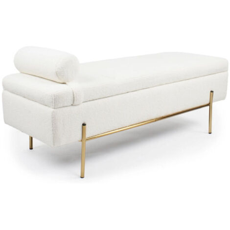 Banquette & Coffre Bouclette "Loyd" 140cm Blanc (1/5)