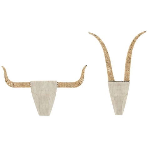 Lot de 2 Décorations Murales en Bois "Taureaux" 65cm Blanc