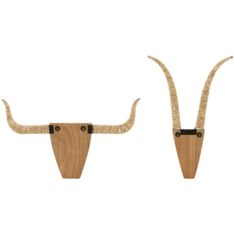 Lot de 2 Décorations Murales en Bois "Taureaux" 65cm Blanc
