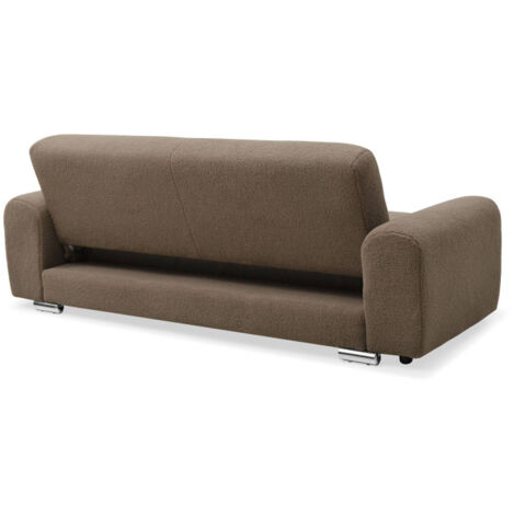 Canapé Convertible 3 Places Style Néo-rétro Softy Tissu Bouclette Beige Et Effet Simili En Velours Brun